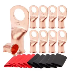 20pcs Copper Terminal Connectors, AWG 2 4 6 8 1/0 2/0 Ring Lug With Shrink Tubing 10Battery Cable Lugs, With 10 Shrink Tubing