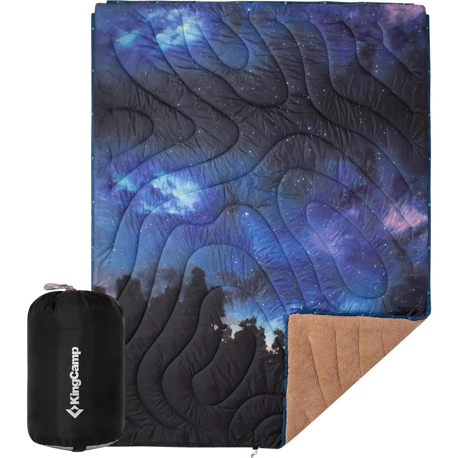 KingCamp Ultralight Camping Blanket - Portable, Ultra Light Packable Down Alternative Puffy Printed Wearable Blanket with Snap Buttons, Corner Loops, Weatherproof Quilt for Outdoor Travel, Stadium (79"x57", Forest), Portable Blankets, Ultra Light Blankets