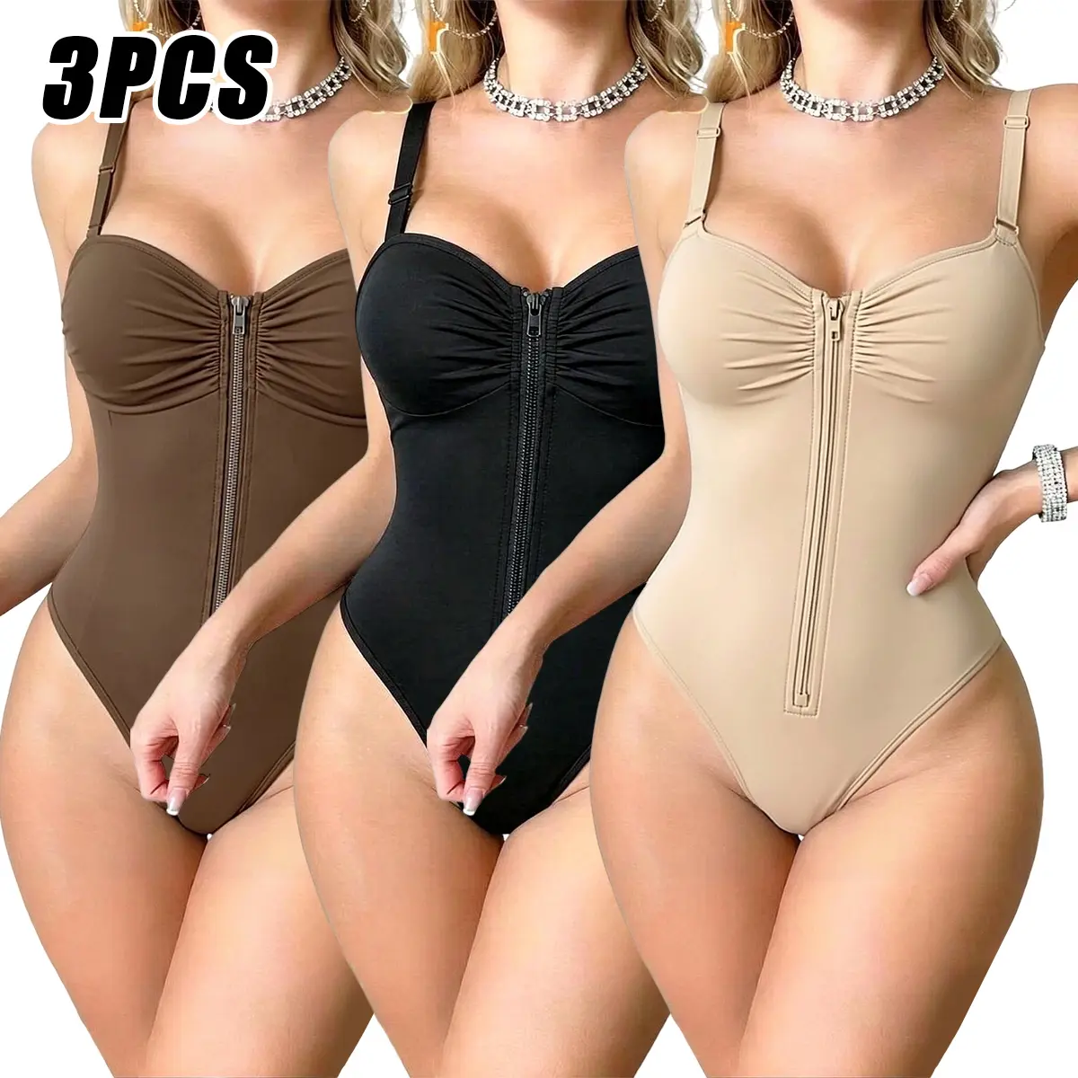 Multi-pack body shaper sets: high-waisted tummy control shapewear for women, full-body tight compression bodysuit with side zipper, shaping butt-lifting design, curve-shaping leggings