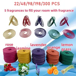 5 Flavor Mixed Spiral Incense Coil, Aroma Blend Scented Jasmine Rose Lavender Lemongrass Orange Fragrance, 3-4 Hour Burn Time, Yoga Meditation Home Office Outdoor Use, Aroma For Home, Home Fragrances