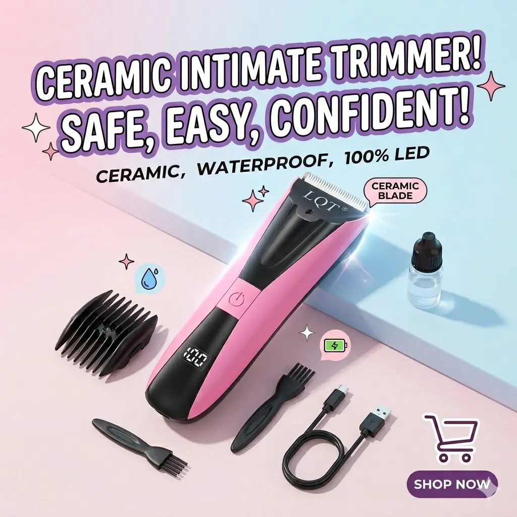LQT Electric Body Hair Trimmer - Anti Nick, IPX7 Waterproof Cordless LED Display Grooming Clean-Up Tool, Battery Operated Rechargeable Bikini Line Groomer for Sensitive Skin (Hair Trimmers & Clippers), Anti Nick Waterproof Hair Trimmers & Clippers, Batter