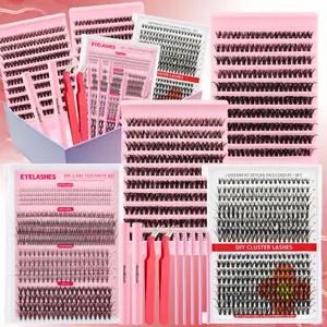 1204pcs 4-In-1 False Eyelashes Set, Includes Glue, Tweezers, Lash Brush, Suitable For Beginners To DIY Different Eye Makeup, Easy To Use, Portable Segmented Lash Clusters Large Capacity Lashes Applicable For Daily/Manga/Classic/Cat Eye/Foxy Eye Eye Makeup