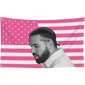 Rapper Drake Pink America Flag  Funny Tapestry For Decorate Clubs Concerts Bars University Dormitories Living Rooms Bedrooms,with   Brass Grommets for Easy Hanging Decoration Gift