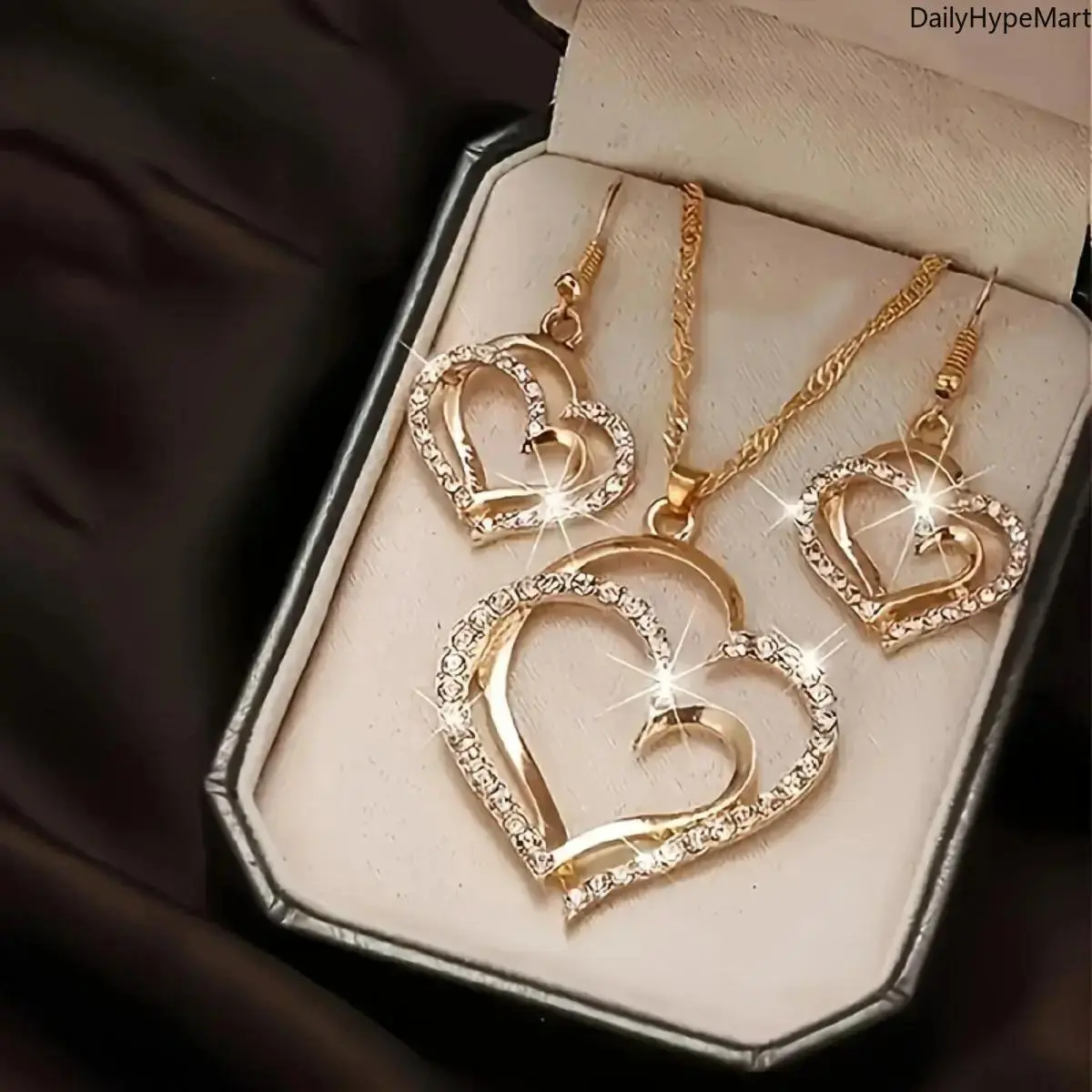 3-Piece Heart Necklace Set for Couples, Gold-Tone Matching Interlocking Birthstone Jewelry, Romantic His and Hers Anniversary Gift, Fashion Matching Necklace, Heart Design Jewelry, Love Gift, Funky, Unisex, Three Pieces