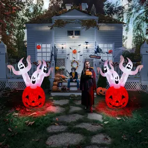 Halloween Inflatable Pumpkin Ghost 5.9 FT Standing Decor with Built-in LED Lights Waterproof Polyester Set for Indoor Outdoor Use Decoration Plastic