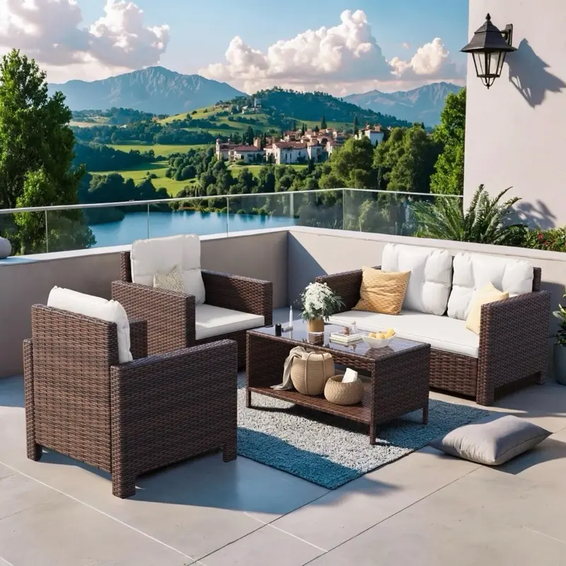 5PCS Rattan Patio Furniture Set Outdoor furniture Set Patio Conversation Set