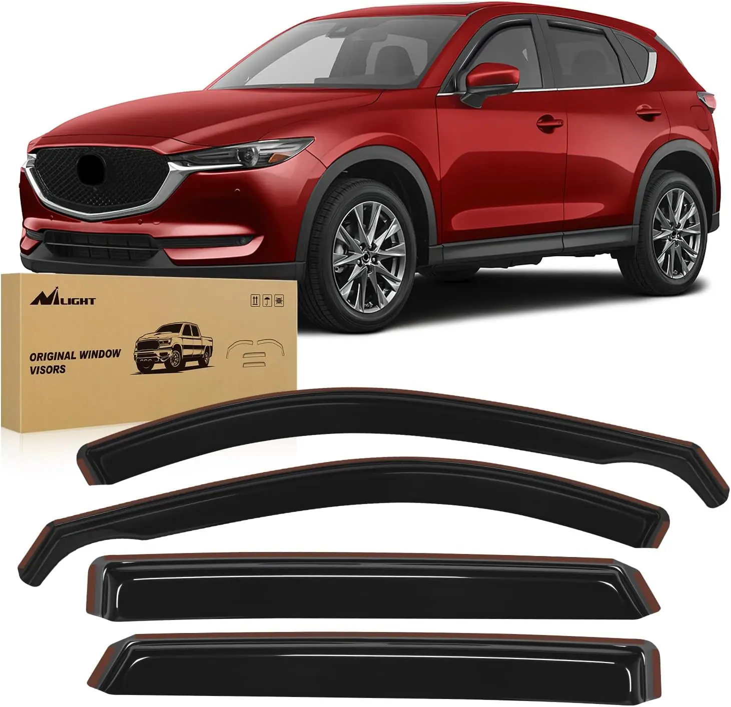 Nilight 4-Piece Side Window Rain Guards & Sun Visors, Vent Window Deflectors for Mazda CX-5 2017-2025, Automotive Car Exterior Accessories, Side Window Visor