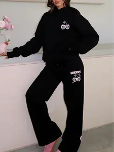 Women's Floral Pullover Sweatshirt & Warm Pants Set, Fashion Vintage Camping Party, Perfect Gift for Friends and Mom