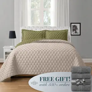 Mocassi 3-Piece Reversible Quilted Bedspread Coverlet Set with Diamond Pattern, Hotel Premier Finish