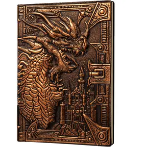 DND Notebook / Journal, Unique 200 Page Book with 3D Bronze Dragon Embossed Faux Leather Cover with Pen- Ideal for Dungeons & Dragons / D&D. Great RPG Accessories Gift for DM's & Players, Men or Women