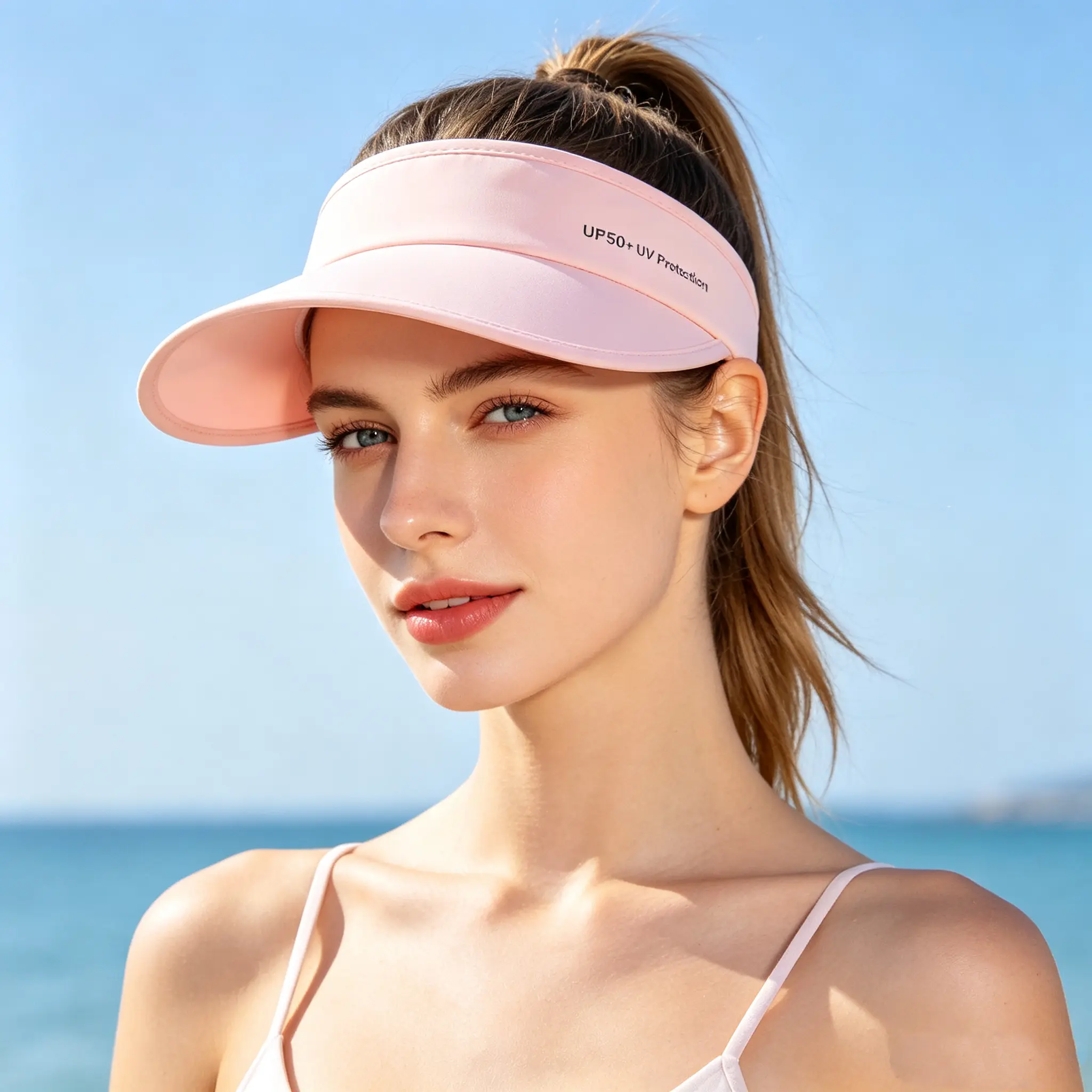Women's Foldable Ice Silk Sun Visor Hat - UPF50+ UV Shield, Wide Brim Seamless Top Cap, Adjustable Ponytail Hat for Women for Golf, Outdoor Travel (Sports & Outdoor Accessories), Hats For Women