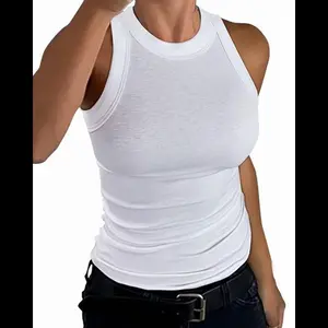 New Women's Ribbed Thick-Strap Low-Cut Slim-Fitted Athletic Style Casual Sports Vest, Everyday Activewear Fitness Wear for Workouts