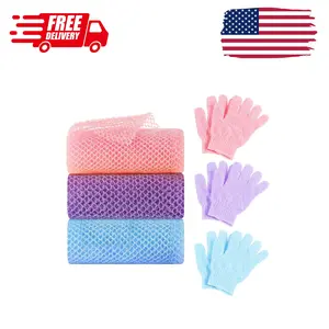 6 Pack African Net Sponge Exfoliating Glove Set  pink, purple, light blue
