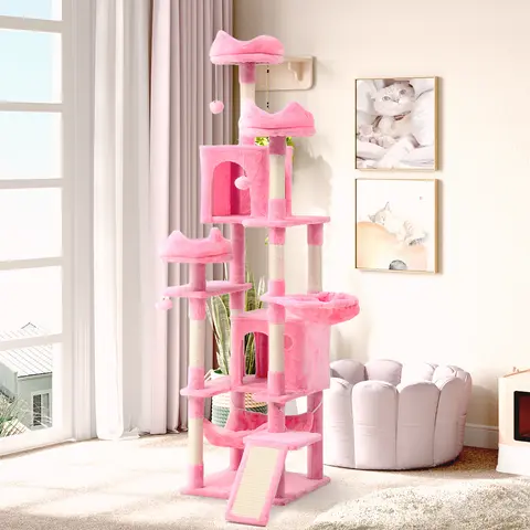 Yitahome Classic Tall Multi-Level Cat Tree - 54/75in (190cm) Vertical Space, Soft Plush Fabric, Sturdy Scratching Posts, Anti-Tip Base, Top Perches, Basket, Hammocks, 3-Tier Indoor Cat Activity Center