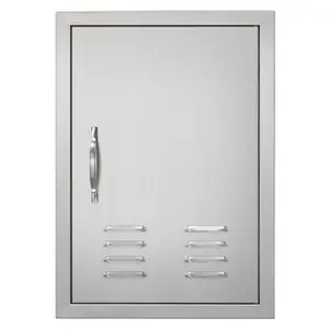 Stainless Steel Ventilated Flush Mount Outdoor Kitchen Access Door, 20Wx14H Inch Single Vertical Wall Unit with Handle, for BBQ Island, Grilling Station