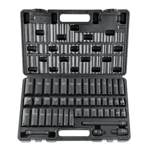 VEVOR 3/8 Drive Impact Socket Set, 48 Piece Socket Set SAE 5/16 -3/4 Metric 8-22mm6 Point Cr-V Drive Extension Bar Universal Joint Power Drill Adapter Includes Storage Case