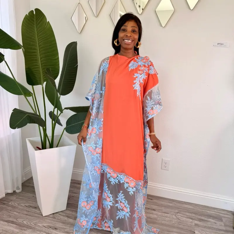 EYITAYO Net Lace Boubou Dress for Women - Elegant, Breathable Formal/Casual Wear