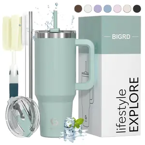BIGRD 890ml Insulated Coffee Cup Travel Mug Portable Double-Walled Stainless Steel Vacuum Leak-Proof Drinking Cup with Handle, Straw and Lid Thermal Tumbler Flasks Drinkware Vacuum Insulated Thermos