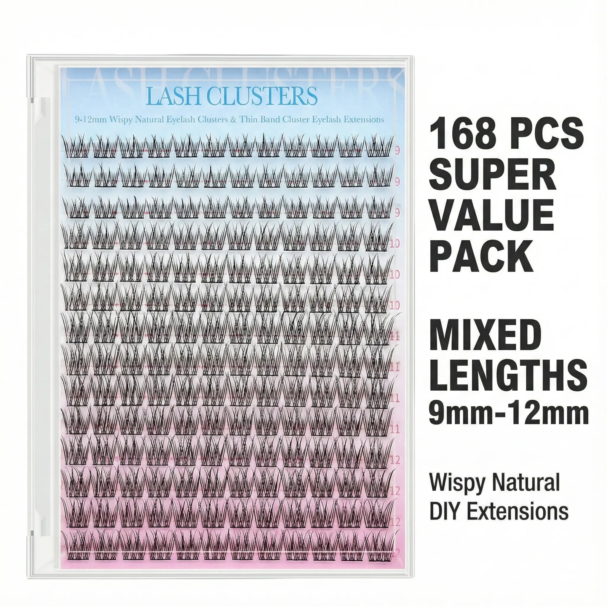 Natural Lash Extension Kit 168Pcs Wispy EyelashExtensions Kit Individual Lashes Extensions withLash Bond & Seal & Tweezers for Beginners cluster applicator makeup cosmetic cosmetic Gentle eyelashes & adhesives 0.05mm cluster kit Brush
