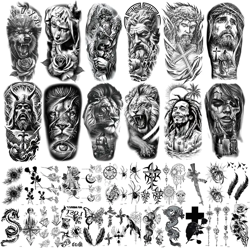 36 Sheets Temporary Tattoos Kit for Adults & Teens - Waterproof, Long-Lasting Half Sleeve Stickers with Gothic, Sunflower & Animal Designs, Removable, Durable, Realistic Temporary Tattoos, Sheet Set, Tattoo Art