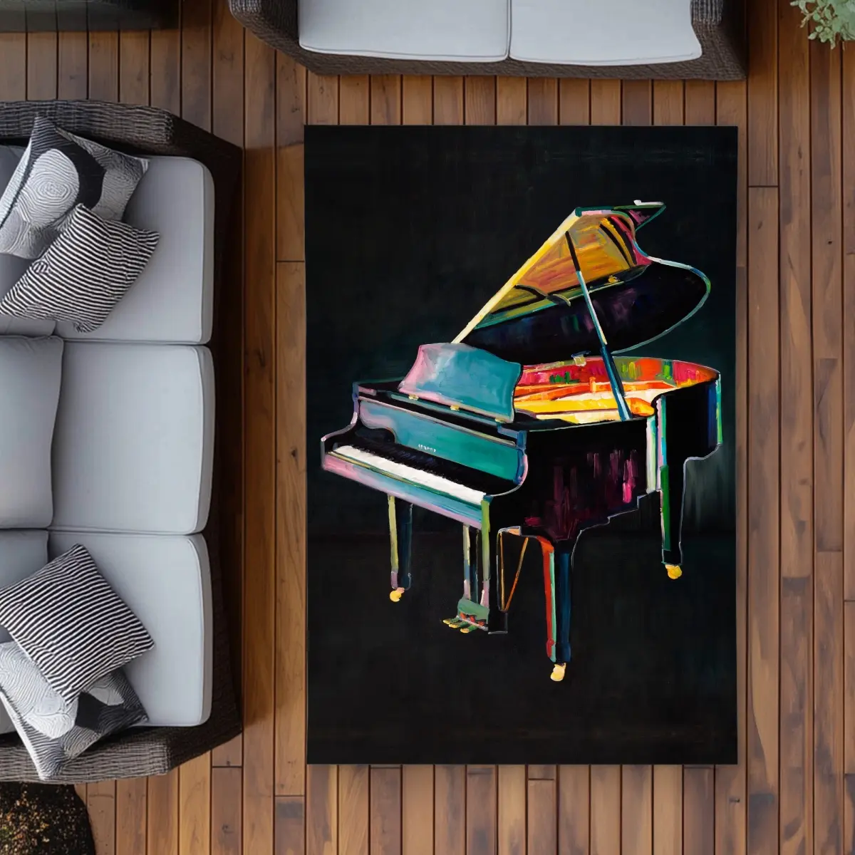360 stand Polyester 4x6 ft. Rectangle Colorful Realistic Piano Musical Art Rug - Indoor/Outdoor, Weatherproof Home/Patio Decor Carpet for Household & Outdoor Spaces, Decorative Rug, Polyester Rug