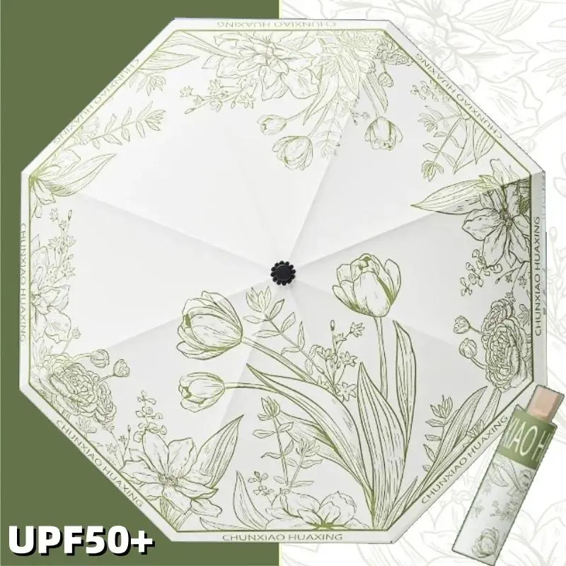 UPF50+ Sun Umbrella Romantic Flower Language UV Protection Women Umbrella Vinyl Coating Rain Parasol Sun Shade Folding Umbrellas