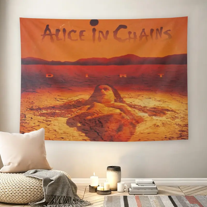 Alice in Chains Dirt Album Polyester Wall Flag - Washable Tapestry Wall Decoration, Grunge Rock Music Print, Mid-century Modern Black Flash Manga Style, 90s Nostalgia Aesthetic, for Adult Fans, Living Room Bedroom Decor, Retro Rock Vibe, Music Fan