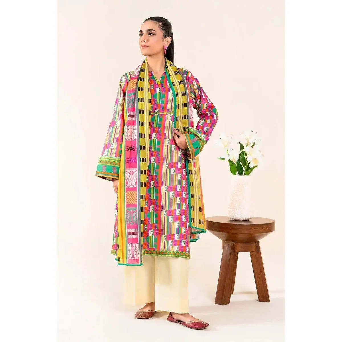 Women's Elegant 3PC Stitched Printed Lawn Suit - Matching Breathable Shirt & Trouser Set, KLP-3931 Summer Wear, Women's Clothes, Fashion, Casual, Ethnic Women's Clothing Sets