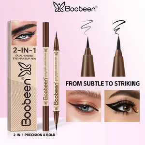 Boobeen 2PCS Dual-Ended Liquid Eyeliner, Thick Felt Tip & Precision Brush Tip, Waterproof Matte, Smudge-Proof, Long-Lasting Black & Brown
