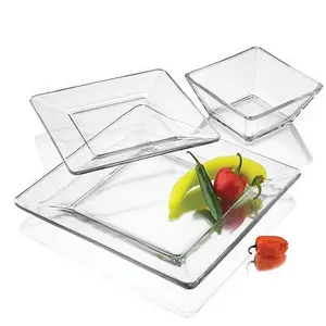 (2 pack )12-Piece Square Clear Glass Dinnerware Set
