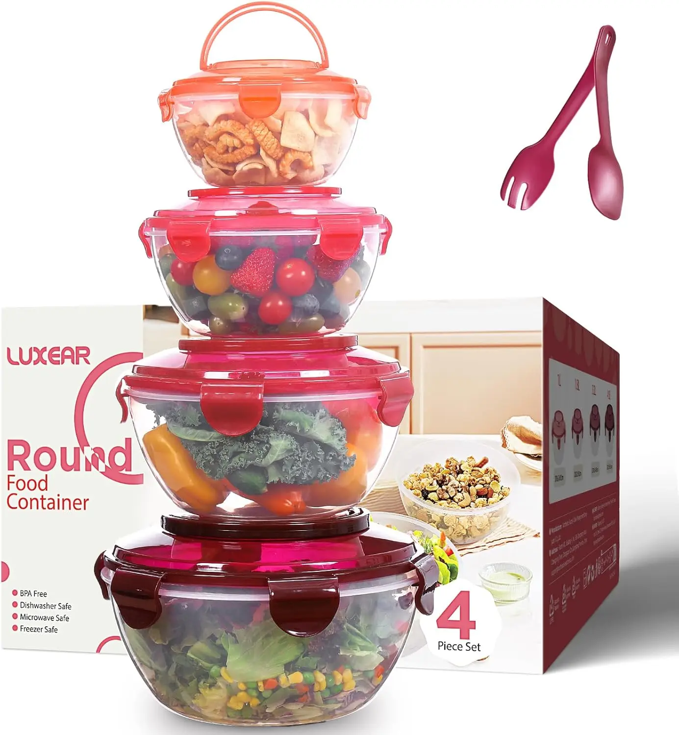 Luxear 4-Piece BPA-Free Meal Prep Container Set, Kitchen Food Storage with BPA-Free Compartments, Airtight Resealable Plastic-Aluminum Bento Boxes, Space Bowl, Silicone Insulated Leakproof Lids & Portable Utensils for Salads