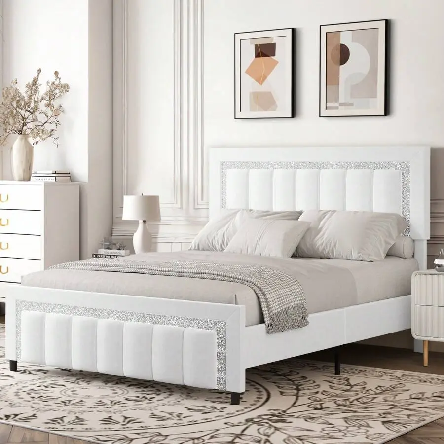 Twin/ Full/ Queen    Headboard, Velvet Upholstered     Vertical Channel Tufted Headboard And Footboard, Soft    Diamond Headboard, No Box Spring Needed, Easy Assembly, bed king size Frame with,wood