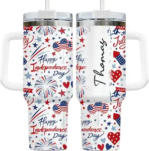 ShinyKT Personalized Happy Independence Day 40oz Stainless Steel Tumbler With Handle, Straw & Lid, 250th Anniversary America Liberty Gift, Vintage 1776-2026 Eagle Patriotic Travel Cup