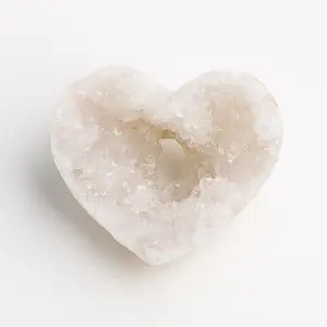 Natural White Agate Heart Geode – Crystal Cave Raw Stone Decoration