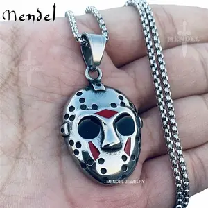MENDEL Stainless Steel Cool Mens Movie Jason Mask Pendant Necklace For Men Chain