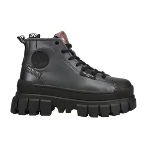 Palladium Womens Revolt Metallic Round Toe Platform Lace Up Casual Boots Ankle Low Heel 1-2" - Black