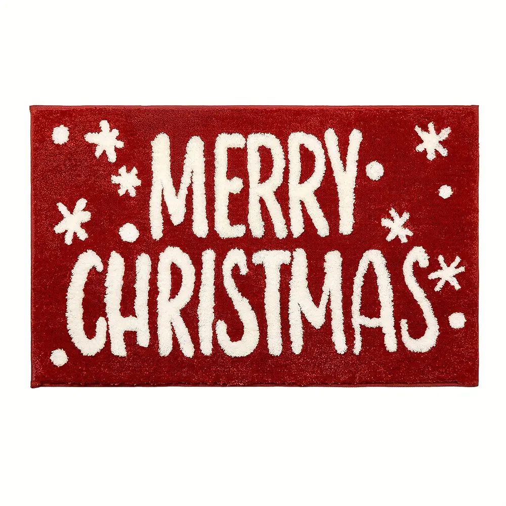 Christmas Bathroom Rugs Red Bath Mat, Extra Thick Soft Absorbent Bathroom Mat Non Slip Washable, Xmas Winter Bath Rugs Shower Floor Mats for Christmas Decorations