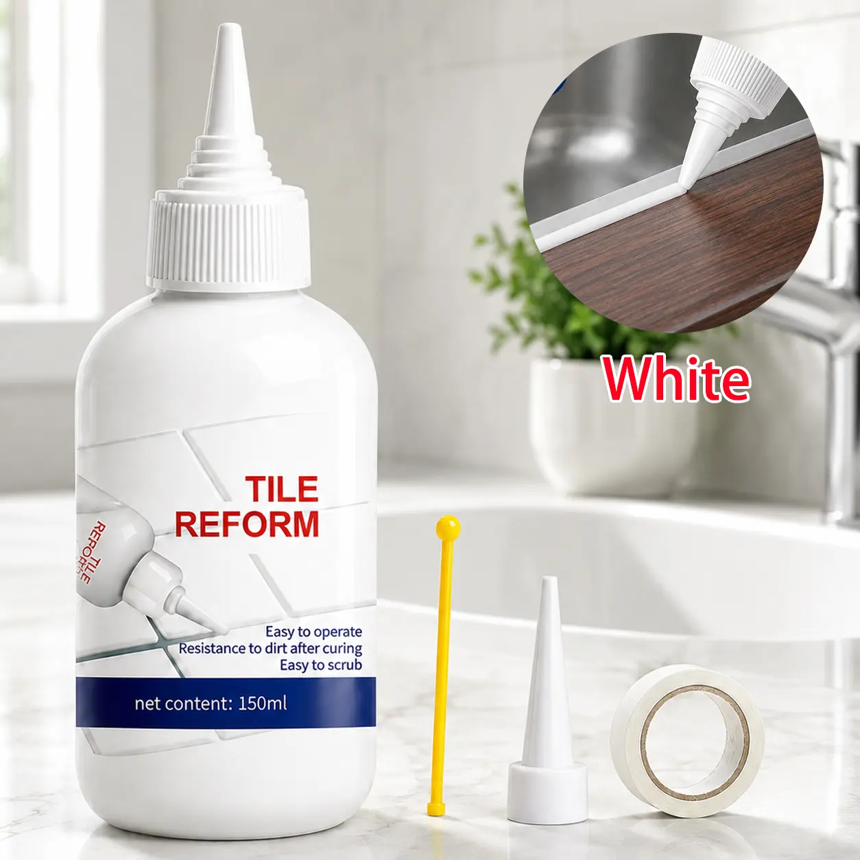 150ml Tile Grout Repair Sealant Kit + Tools, Waterproof Paste Filler for Bathroom Kitchen Grout Lines, Easy-Clean Tile Repairs Solution