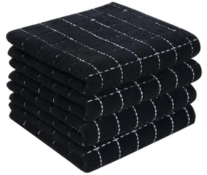 4 Pack Kitchen Towels, Checkered Designed, Soft and Super Absorbent Dish Towels, Black, 13 x 28 inches