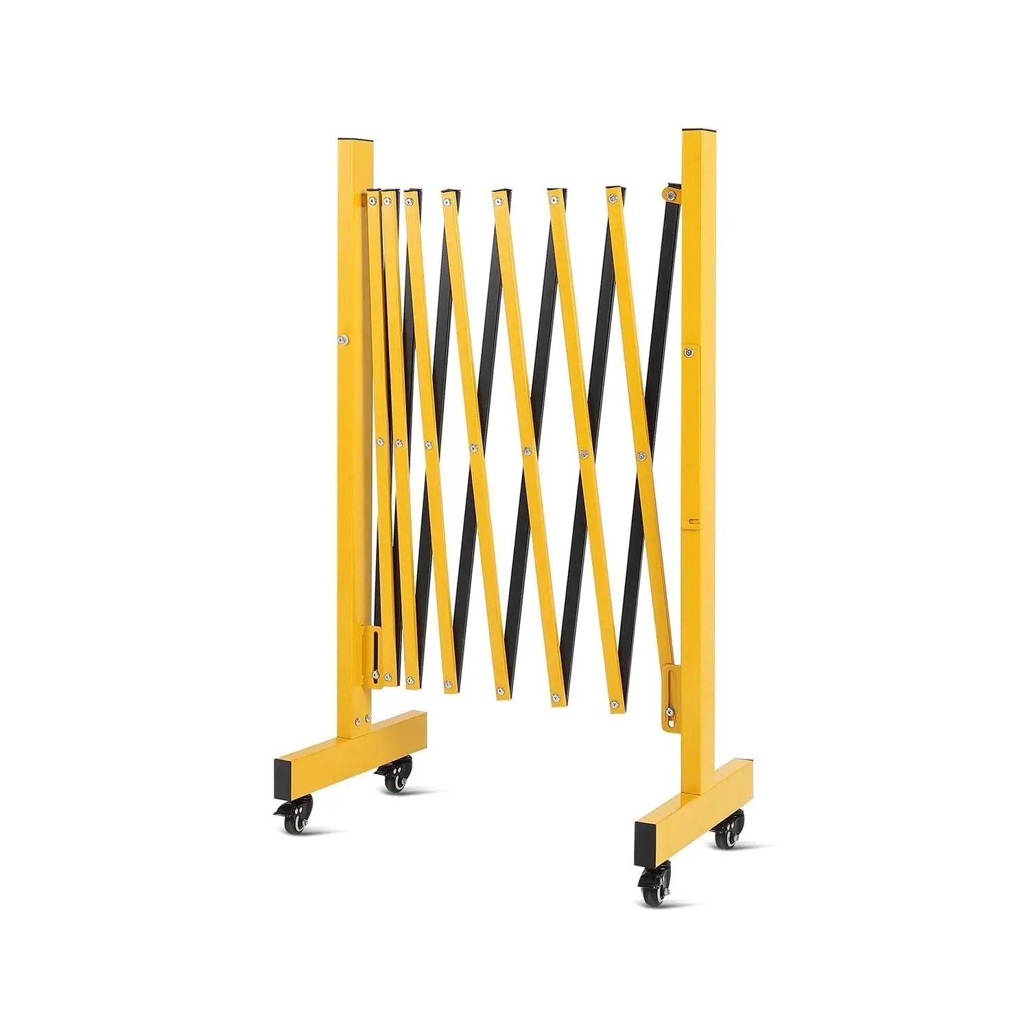 Expandable Metal Barricade Gate, 8 Feet, Industrial Security Barrier Gate with 4 Swivel Locking Wheels, Retractable Driveway Traffic Fence for Crowd Control, Industrial or Residential Use