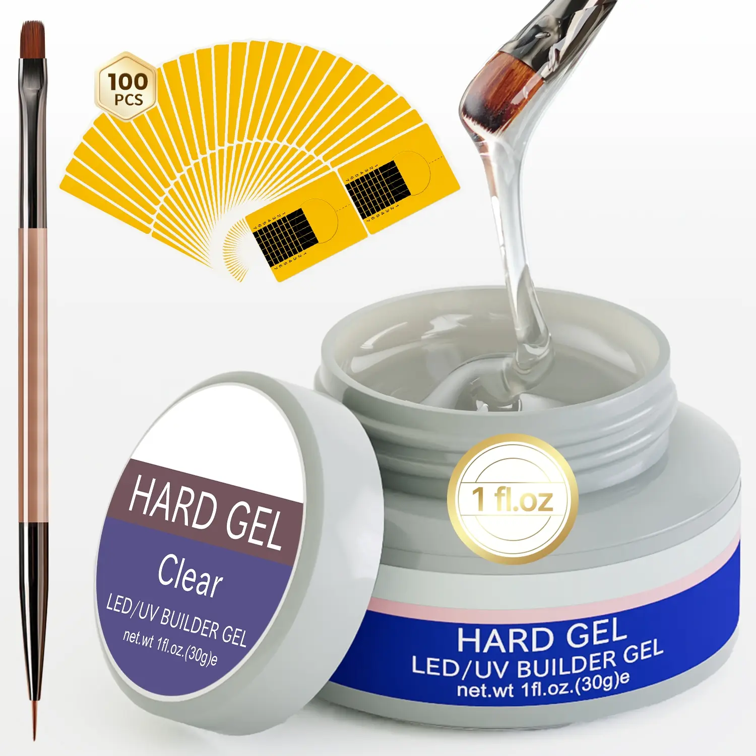 Acrylic Nail Art Kit, Transparent Builder Gel Set with Dual Head Brush & Extension Paper Tray, Builder Gel For Nails Kit, Professional Manicure Tools, Polygel Nail Kit