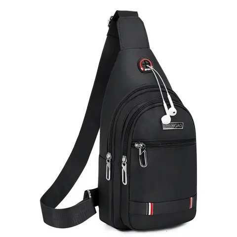 Unisex Oxford Cloth Adjustable Strap Crossbody Sling Chest Pack - Lightweight Gym Hiking Bag with Heavy-Duty Stitch, Reinforced Tear & Abrasion Resistance, Headphone Hole, Fits iPad Mini for Travel