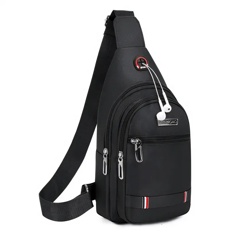 Unisex Oxford Cloth Adjustable Strap Crossbody Sling Chest Pack - Lightweight Gym Hiking Bag with Heavy-Duty Stitch, Reinforced Tear & Abrasion Resistance, Headphone Hole, Fits iPad Mini for Travel