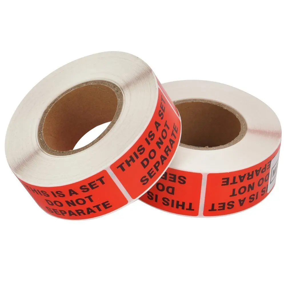 SJPACK Fluorescent Red Warning Labels 1x2" - 1000 Pcs Permanent Stickers (500PCS/Roll)
