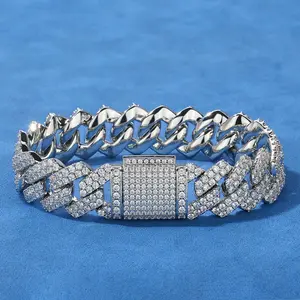 [ICE HUE] Unisex Zirconia Bracelet, 18K Gold Vacuum Plated Copper Base, 5A+ Sri Lanka Zircon, 14mm Double Row Rhombus Cuban Chain, Stackable Hip-hop Luxury Jewelry with Customization Options