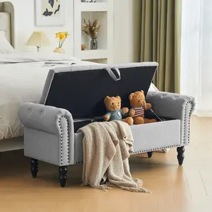 Furnimart Storage Ottoman Bench for Queen/King, Upholstered End of Bed Bench with Rolled Arms for Bedroom, Living Room, Entryway Soft Cushioned Stool Foot Rest Stool