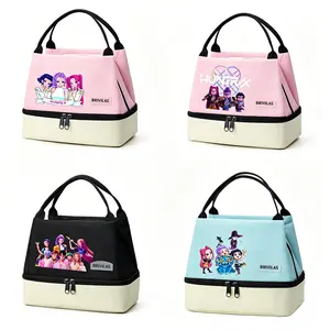 Kpop Girl double-layer insulated lunch bag, with heat and cold insulation functions, easy to clean, suitable for packing fresh meals and fruits.
