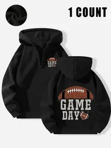 Women's Half-Zip Fleece Hoodie - Football "GAME DAY" Event Theme Graphic Casual Fit Style Hoodie Sweatshirts