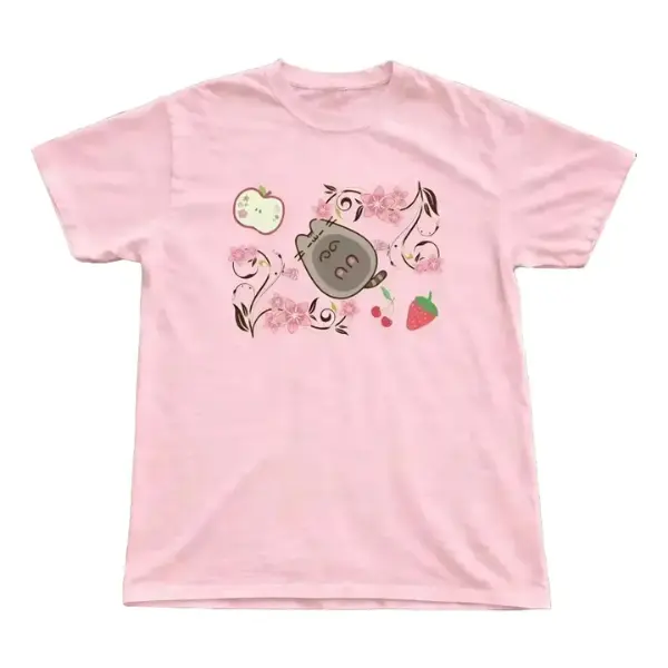 Pink Pusheen Cartoon Graphic T-Shirt, Vintage Y2K Cute Cat Tee, Unisex Cotton Casual Streetwear Top, Gift for Men & Women