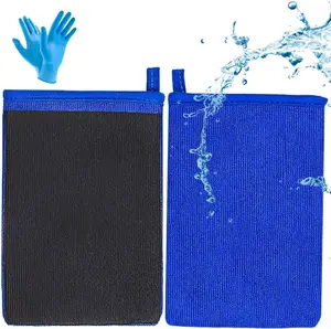 Pack of 2 Auto Clay Mitt Gloves with 2 Pcs Synthetic Gifted Gloves - Fine Grade Microfiber Alternative Detailing Cleaning Wash Mitt for Flawless Removal of Surface Bonded Micro Contaminant